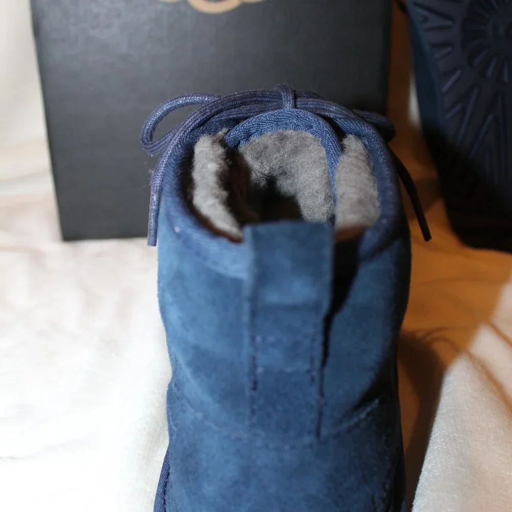 NIB UGG MEN'S NEUMEL SUEDE SHEARLING LINED CHUKKA‎ WINTER BOOTS NAVY BLUE